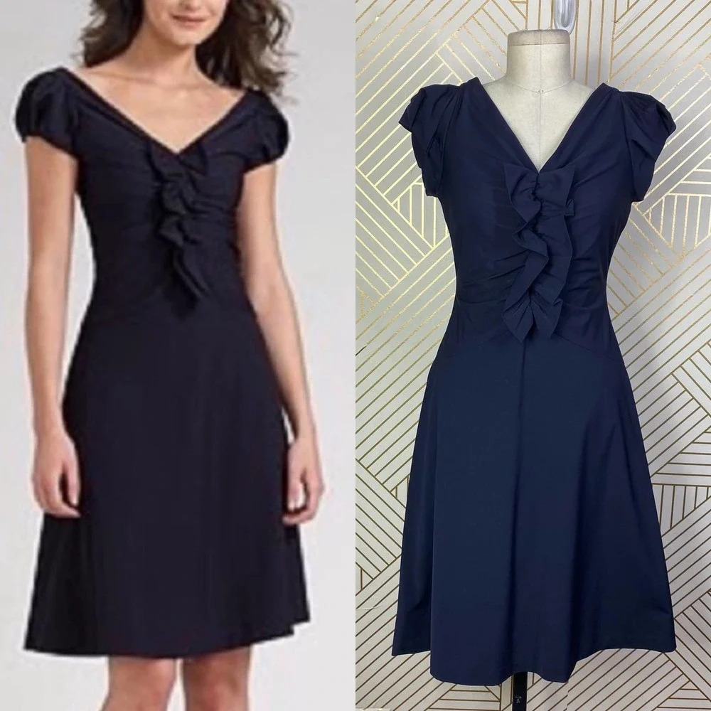 Diane Von Furstenberg Samaya Ruffle Dress in Navy Blue Size US‎ 6